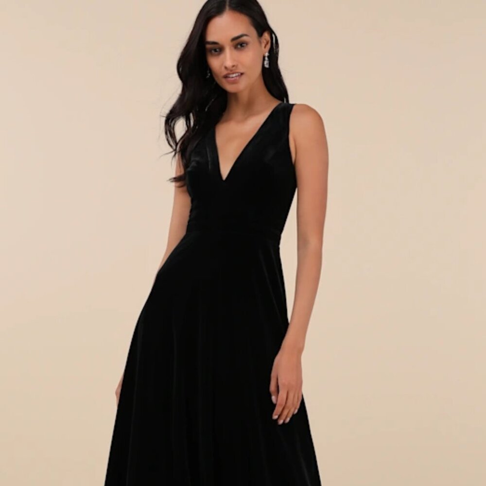 Lulus Beautiful Night Black Velvet Sleeveless Maxi Dress | NWOT | L